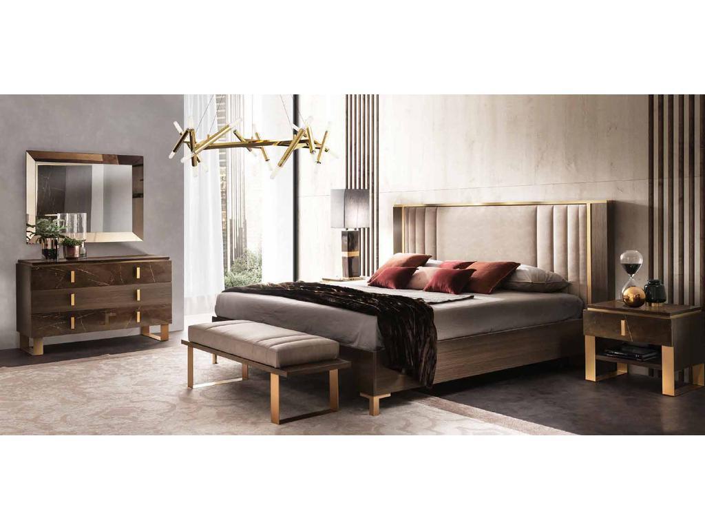 Arredo Classic: Essenza: кровать 200х200 с мягкой спинкой (венге, коричневый, золото)