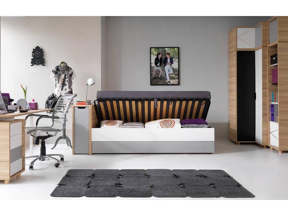Vox: Evolve: кровать 90х200 с поднимаемым стеллажом (дуб, серый)