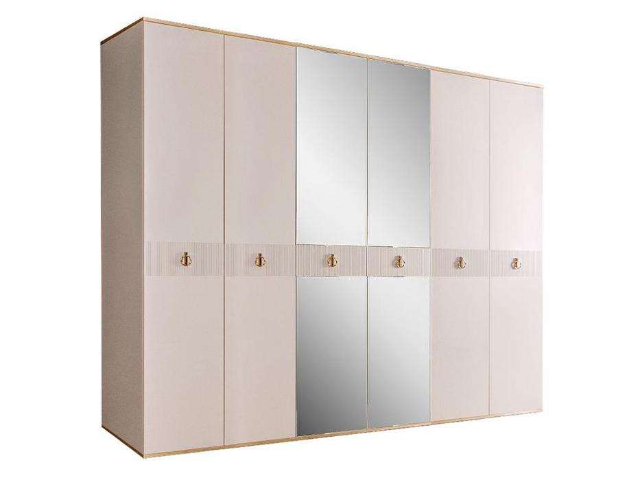 ЯМ: Римини Соло: шкаф 6 дверный  с зеркалами (крем, сетебро)