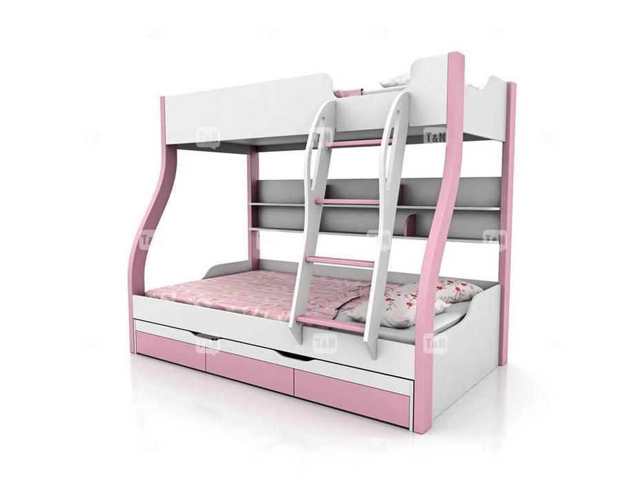 Tomyniki: Tracy: кровать двухъярусная с ящиком (цвет дуба, розовый, салатовый, голубой)