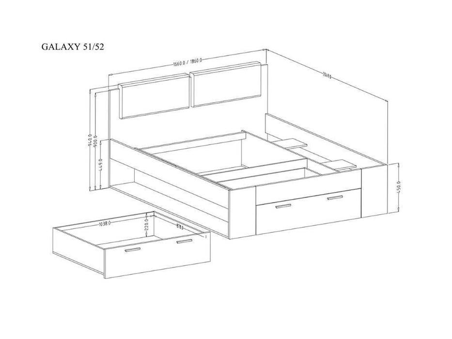 Helvetia: Galaxy: кровать с ящиком 180х200  (орех, черный)