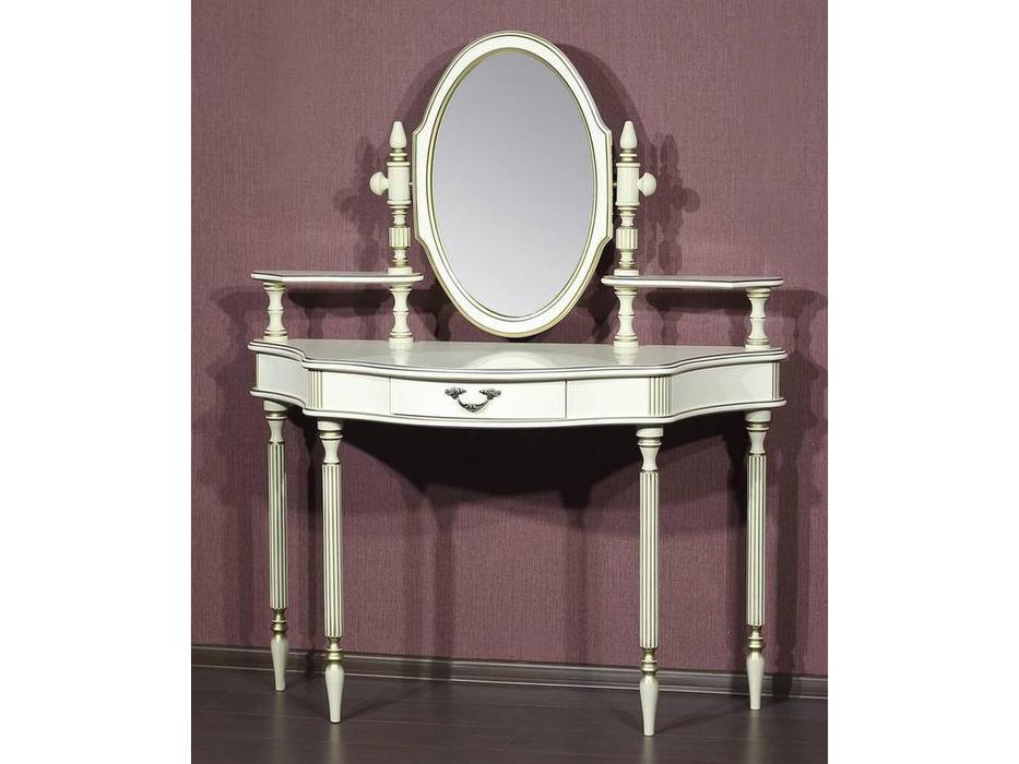 Юта: Палермо: стол туалетный  с зеркалом (белый, патина)