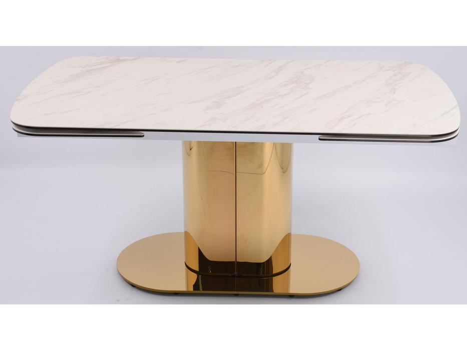 Linhai Lanzhu: Моника: стол обеденный раскладной  (белая керамика, золото)