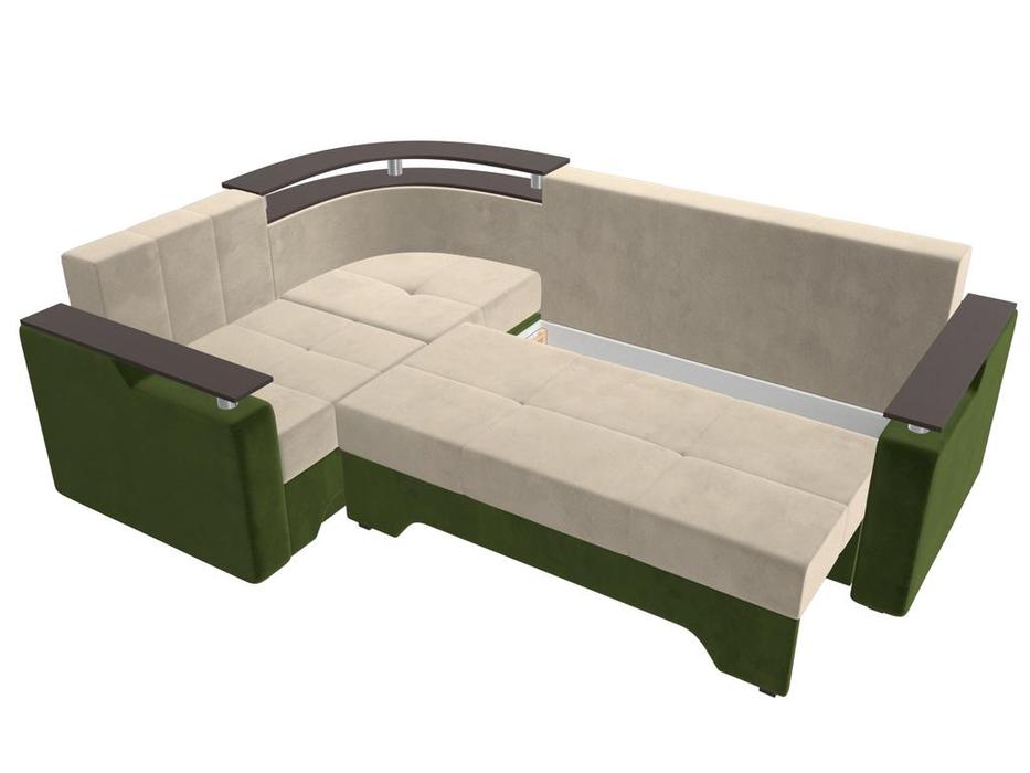 Лига Диванов: Комфорт: диван угловой (бежевый/зеленый)