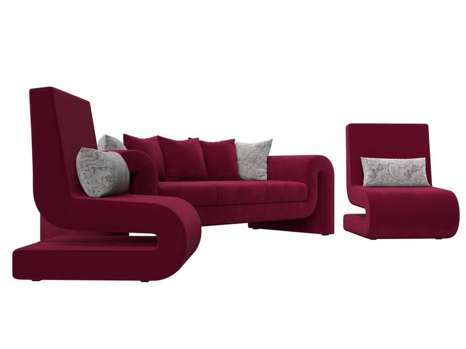 Лига Диванов: Волна: комплект мягкой мебели (бордовый)