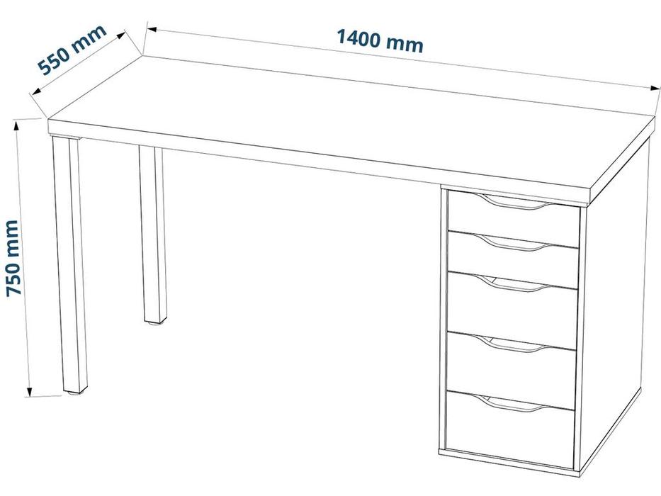 SweSt: Ингар 2 5Т: стол письменный  с ящиками (белый, бежевый)